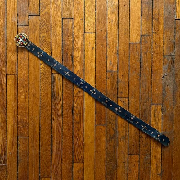 Vintage Unknown‎ Brand Leather Women Navy Blue Etched Engraved Multi Design Belt - Picture 3 of 7